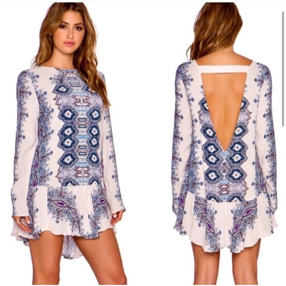 FREE PEOPLE Smooth Talker Dress Antique Pink Abstract Back Cut-Out Sz XS Boho - Picture 1 of 7